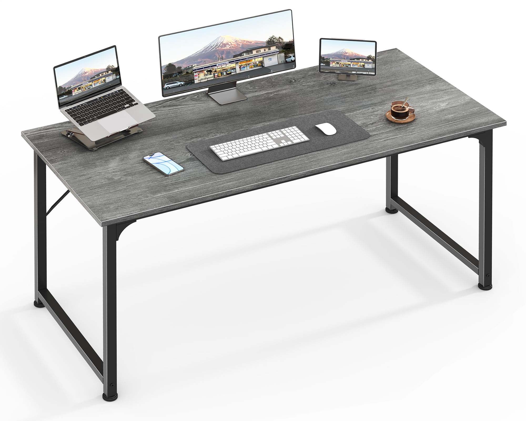 Computer Desk, 48 Inch Office Desk, Gaming Desk with Storage, Writing Desk Work Desk for Home Office, Study, Modern Simple Desk, Large Legroom, Metal Frame, Grey