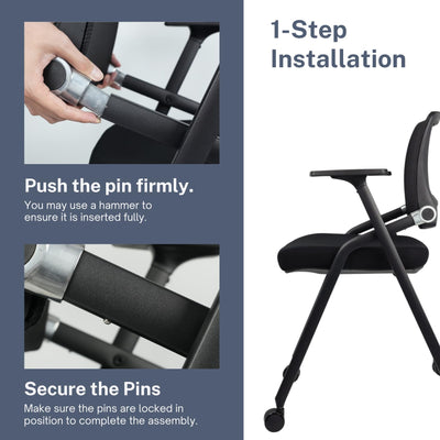 30 Pack Foldable Office Chairs with Wheels, Mesh Back, Arms and Portable - Folding Office Chairs Stackable for Conference Room Chair, Office Guest & Reception & Meeting Chair - (Black) 300 lbs.