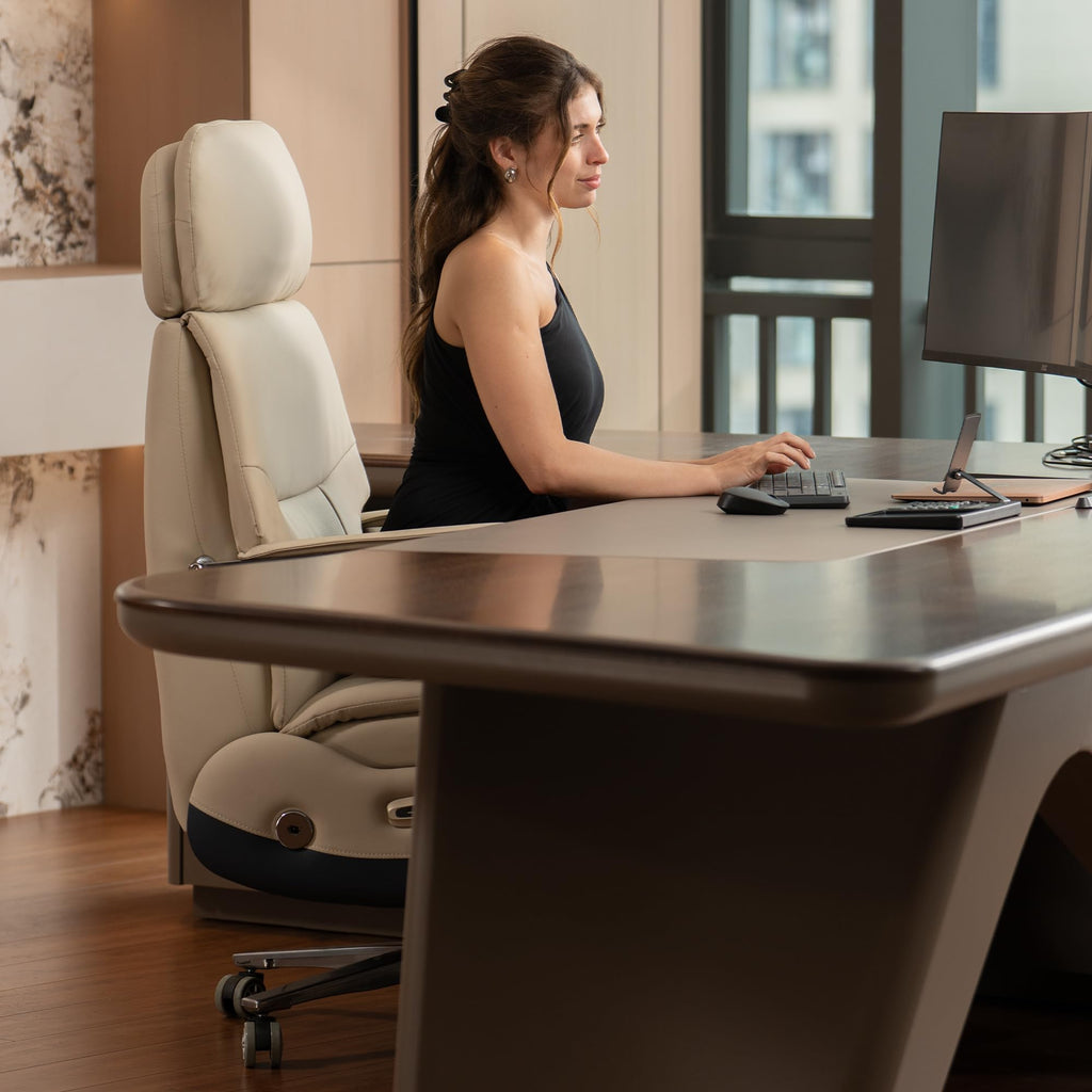 Ergonomic Power Recliner Chair for Long Hours, Leather Electric Luxury Office & Home Desk Chair with Back Heating and Ventilation, 3-Speed Cooling, 400Lbs Capacity (Light Coffee)