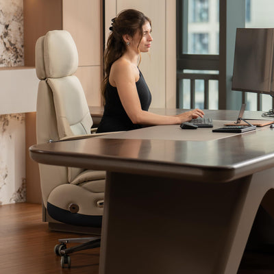 Ergonomic Power Recliner Chair for Long Hours, Leather Electric Luxury Office & Home Desk Chair with Back Heating and Ventilation, 3-Speed Cooling, 400Lbs Capacity (Light Coffee)
