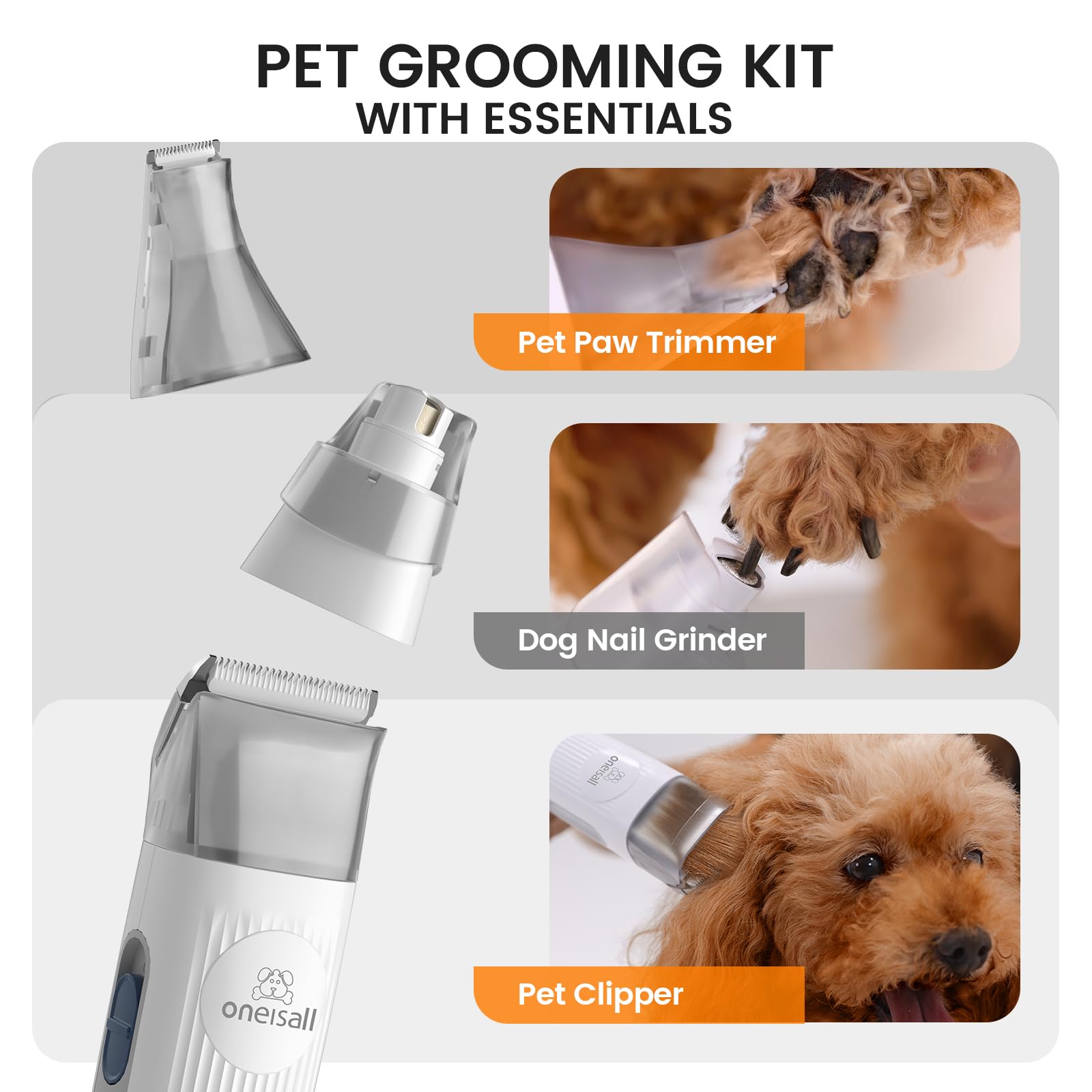 Dog Grooming Vacuum, Pet Grooming Vacuum with Clipper Nail Grinder, 1.5L Dust Cup Dog deshedding Vacuum Brush with 7 Tools for Shedding Pet Hair, Home Cleaning（Grey）