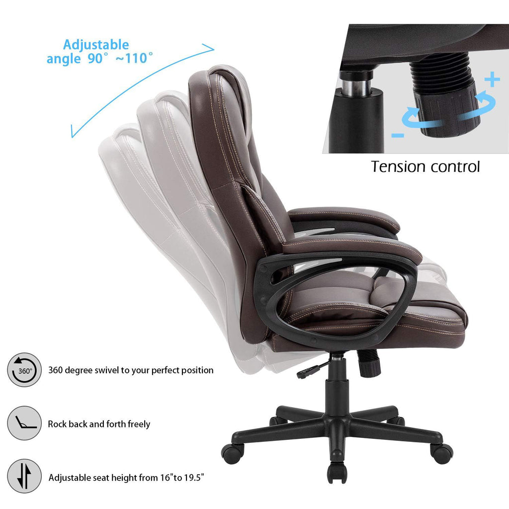 Office Executive Chair High Back Adjustable Managerial Home Desk Chair, Swivel Computer PU Leather Chair with Lumbar Support (Brown)