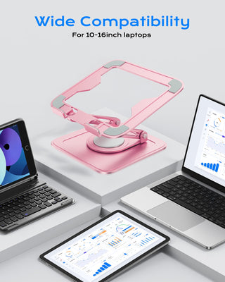 Adjustable Laptop Stand, Computer Stand with 360 Rotating Base, Ergonomic Laptop Riser Mount for Desk Foldable Protable Computer Desk Fits with MacBook Pro Air (10-16