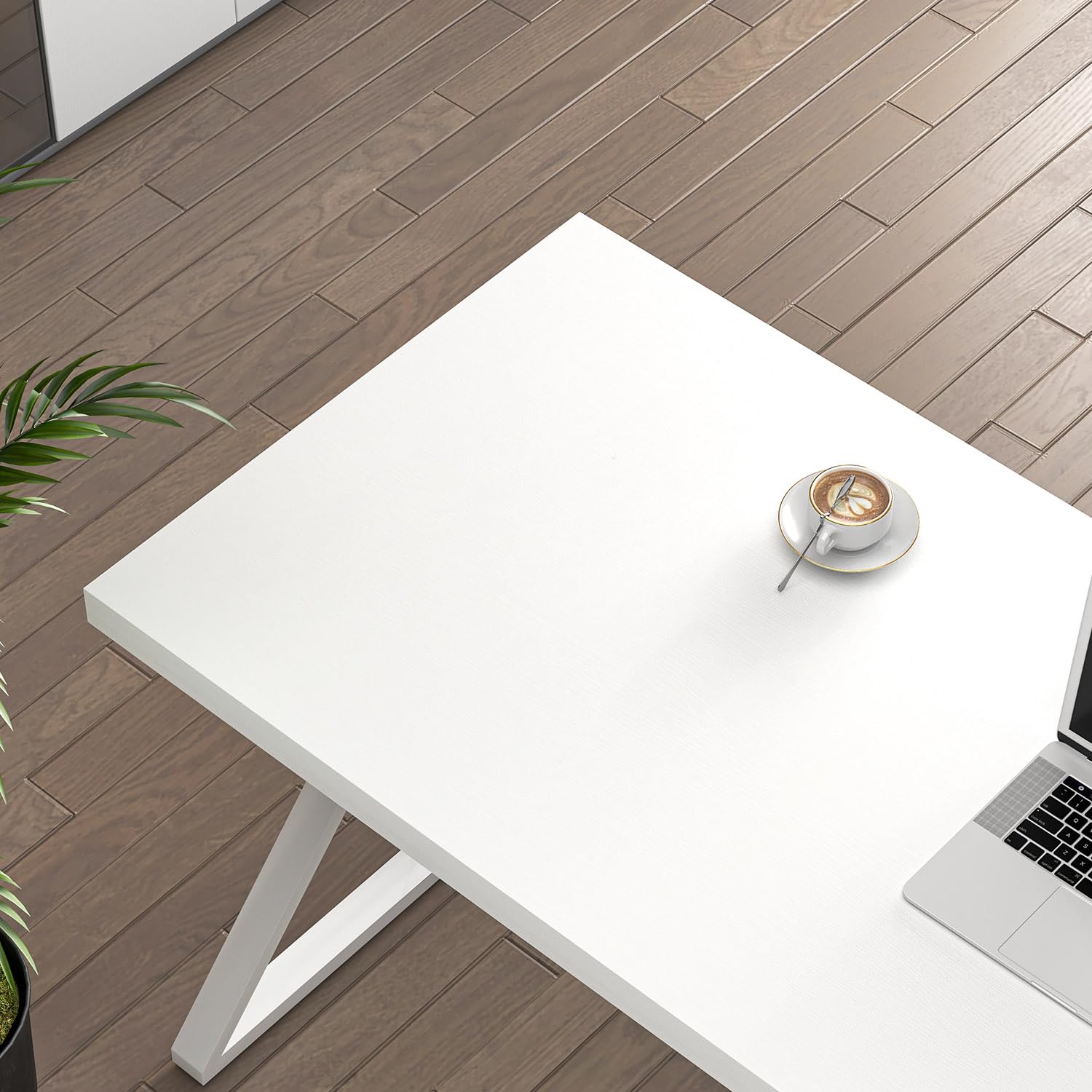 Modern White Desk, Rustic Wood and Metal Computer Desk for Home Office, Simple Writing Work PC Desks for Bedroom, Industrial Study Gaming Table for Living Room, White, 53 Inch