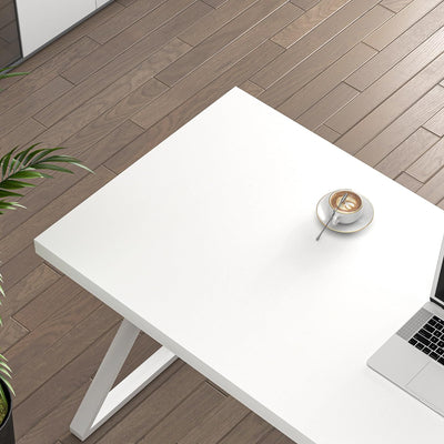 Modern White Desk, Rustic Wood and Metal Computer Desk for Home Office, Simple Writing Work PC Desks for Bedroom, Industrial Study Gaming Table for Living Room, White, 53 Inch