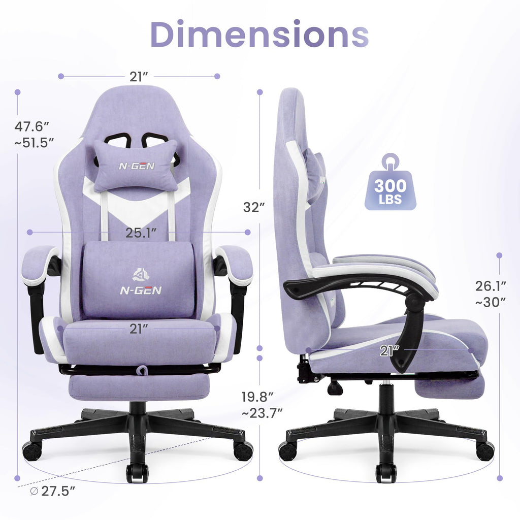 Video Gaming Chair with Footrest Lumbar Support for Home Office High Back Recliner Height Adjustable Ergonomic Comfy Fabric Computer Desk Chair (Purple)