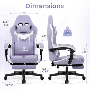 Video Gaming Chair with Footrest Lumbar Support for Home Office High Back Recliner Height Adjustable Ergonomic Comfy Fabric Computer Desk Chair (Purple)
