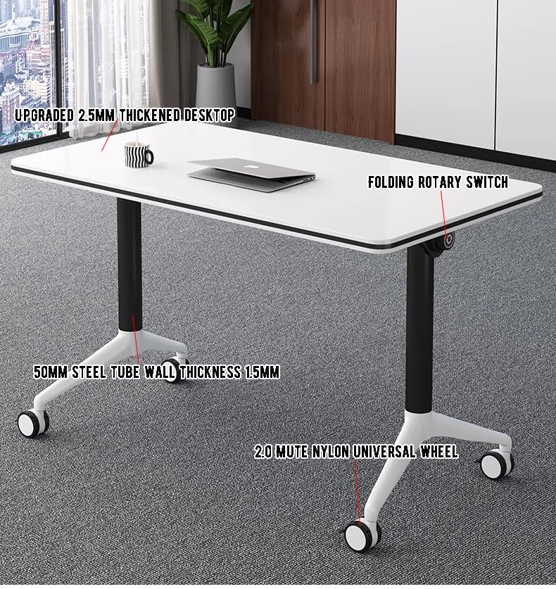 Conference Table Foldable Meeting Tables, Mobile Training Table with Wheels, Flip Top Rolling Seminar Meeting Table for Office,Meeting Room,classr (Dark Walnut, 55.1×23.6×29.5in)