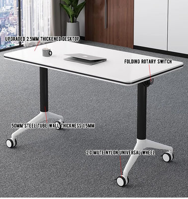 Conference Table Foldable Meeting Tables, Mobile Training Table with Wheels, Flip Top Rolling Seminar Meeting Table for Office,Meeting Room,classr (Grey, 63×23.6×29.5in)