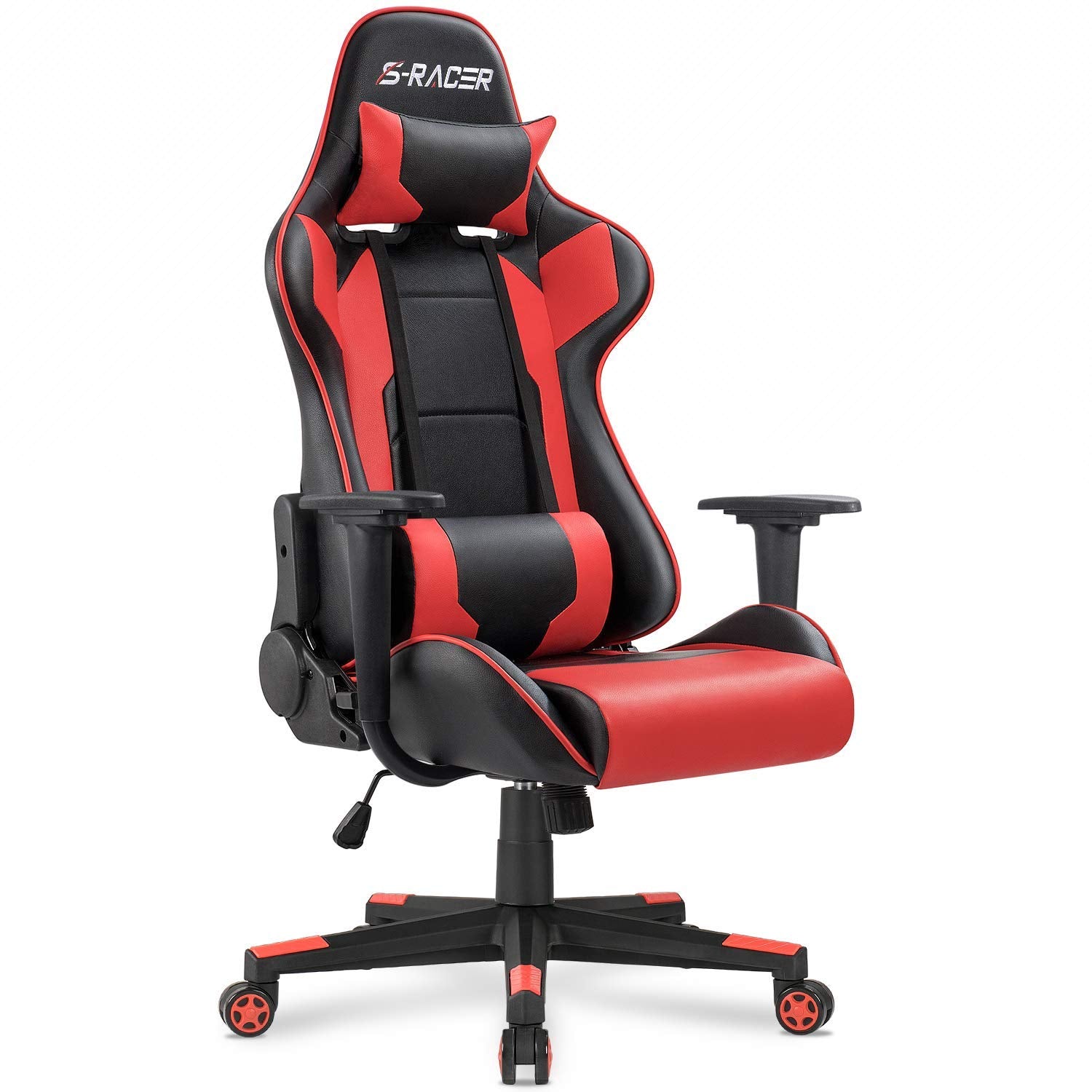 Gaming Chair, Office Chair High Back Computer Chair Leather Desk Chair Racing Executive Ergonomic Adjustable Swivel Task Chair with Headrest and Lumbar Support (Red)