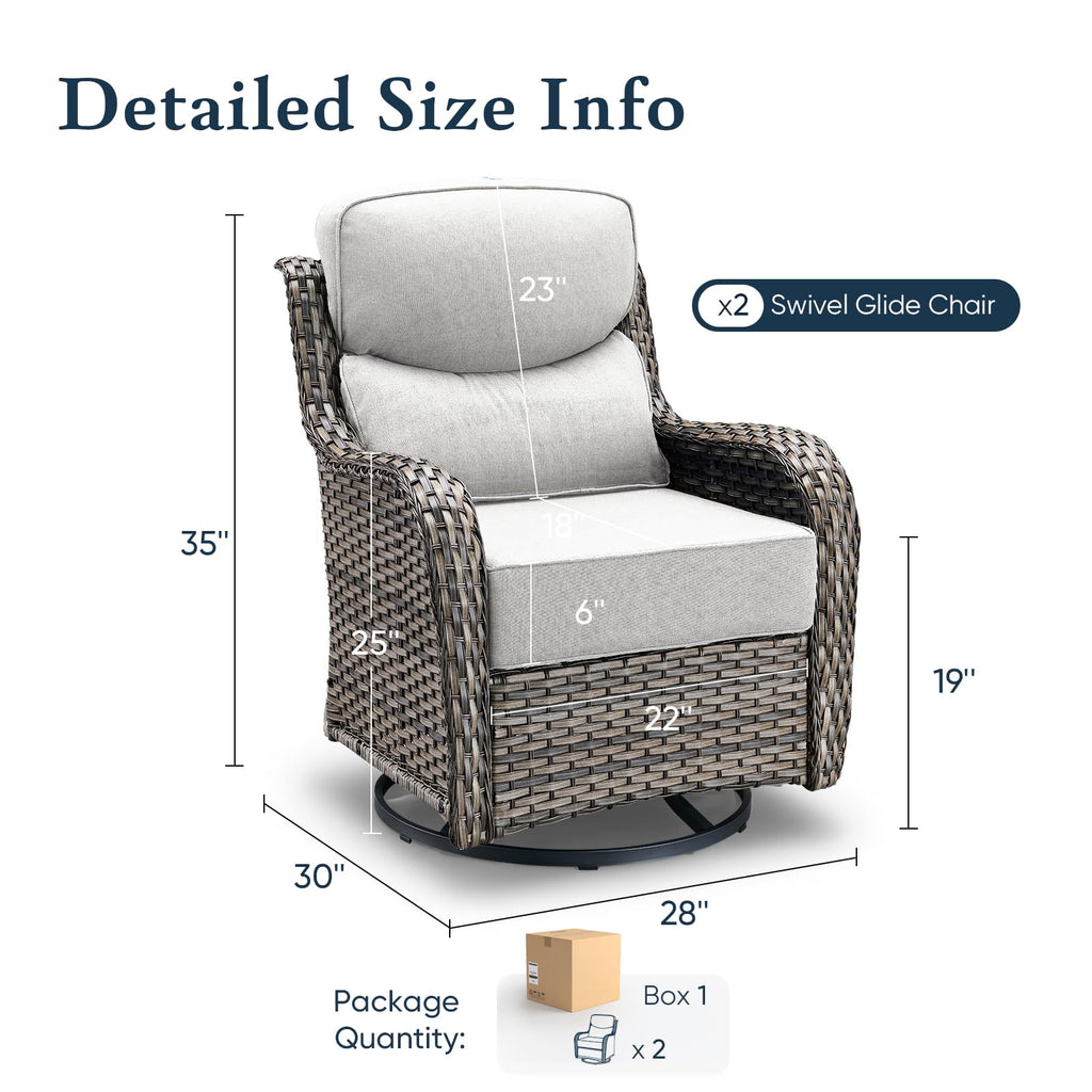 Luxury 6" Thick Cushioned Outdoor Swivel Rocker Patio Chairs of 2, High Back Wicker Patio Furniture Set with Ergonomic Zone Back, Conversation Glider Set for Deck Porch - Grey+Beige