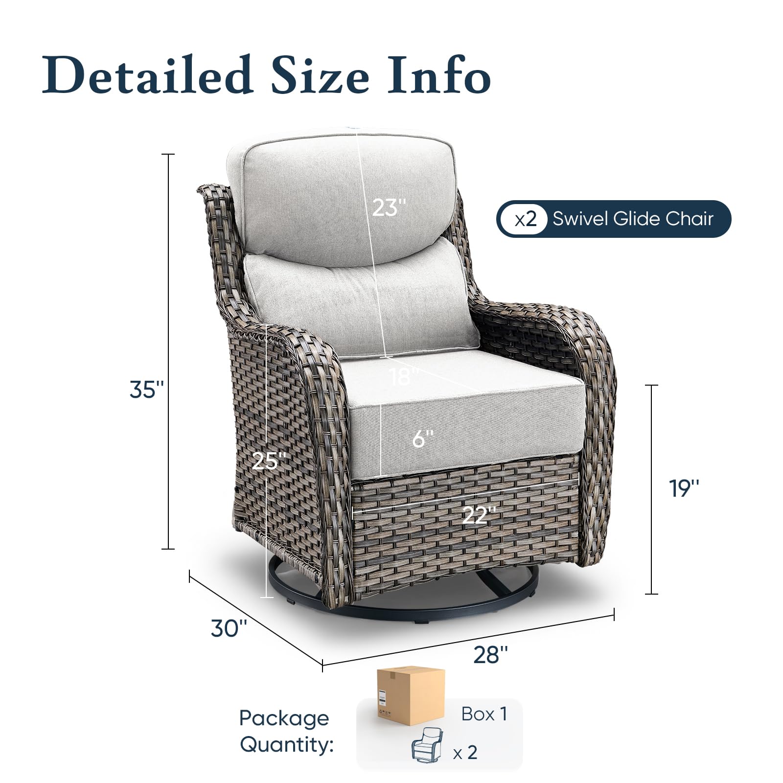 Luxury 6" Thick Cushioned Outdoor Swivel Rocker Patio Chairs of 2, High Back Wicker Patio Furniture Set with Ergonomic Zone Back, Conversation Glider Set for Deck Porch - Grey+Beige