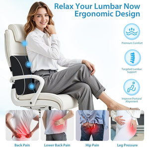 Lumbar Support Pillow for Office Chair, Car & Gaming Chair, Ergonomic Memory Foam Cushion for Back Comfort, Zoned Back Support, Double Adjustable Straps, Breathable Washable Cover, Black