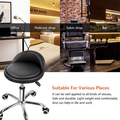 PU Leather Round Rolling Stool with Back Rest Height Adjustable Swivel Drafting Work SPA Task Chair with Wheels Black