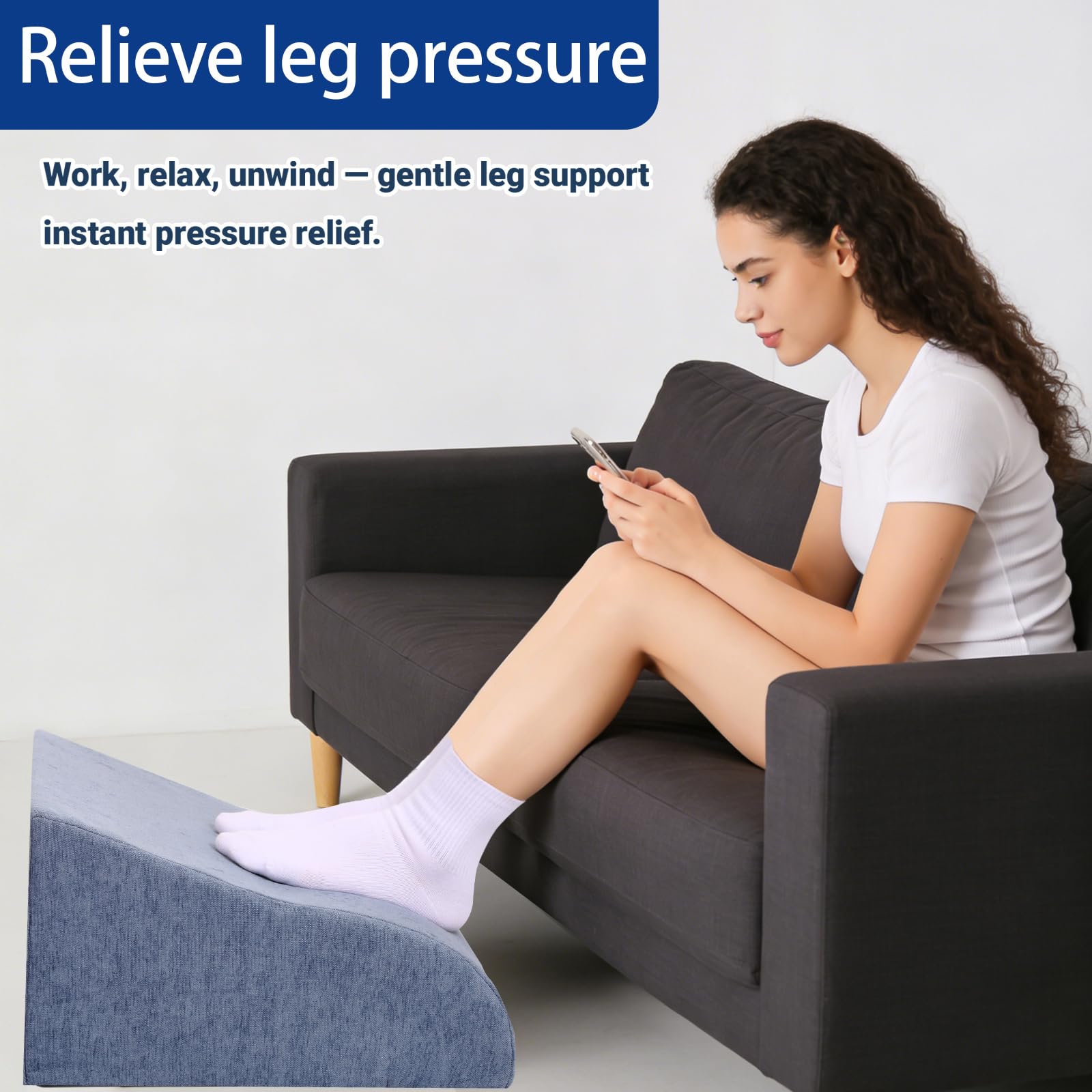 Foot Rest for Under Desk at Work, Ergonomic Under Desk Footrest with Washable Cover for Office, Home & Gaming Leg Elevation Pillow Blue