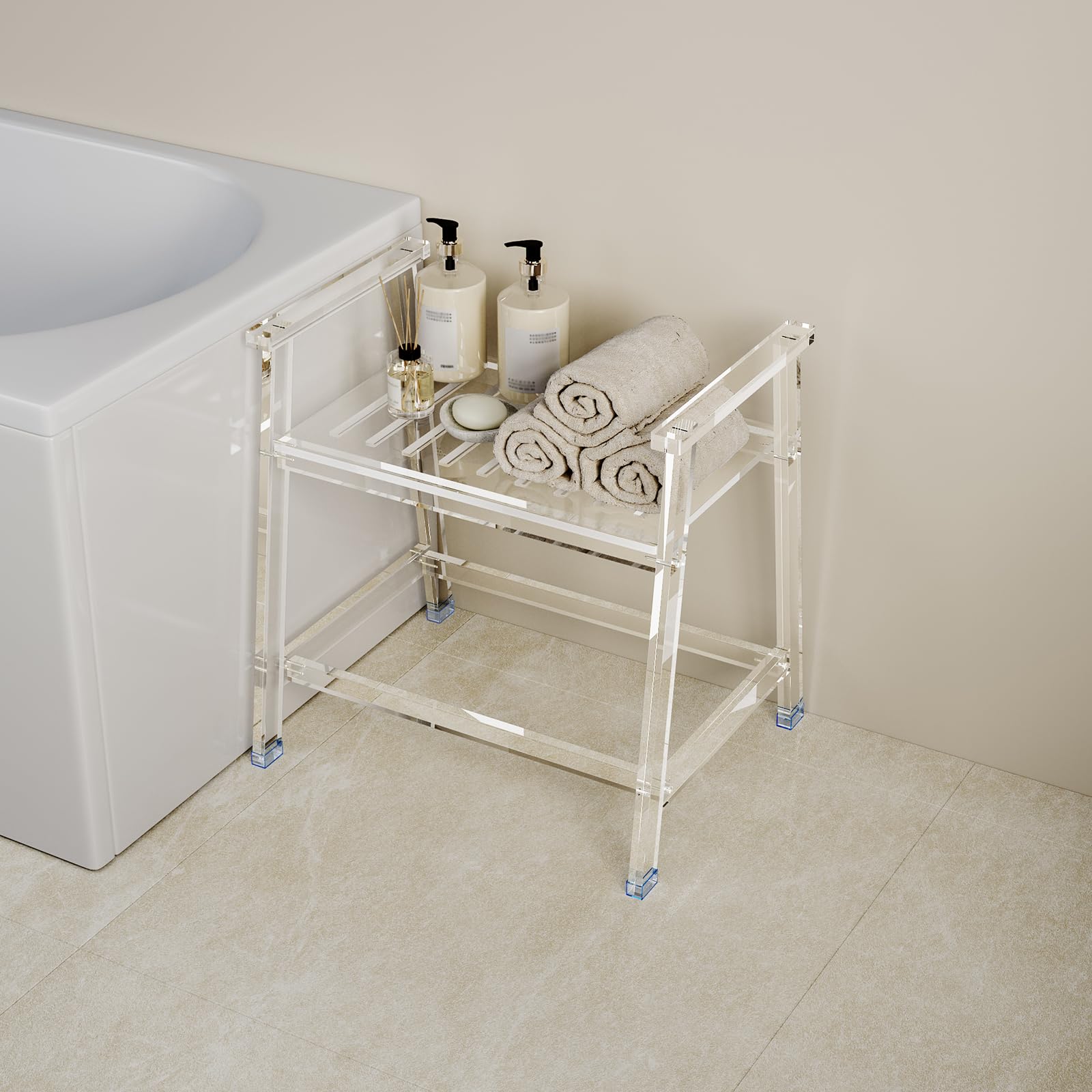 Acrylic Shower Chair with Arms - 23.62" Clear Shower Bench with Handle for Inside Shower Heavy Duty Shower Stool for Seniors Elderly Non-Slip Waterproof Indoor and Outdoor
