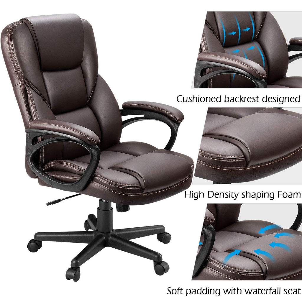 Office Executive Chair High Back Adjustable Managerial Home Desk Chair, Swivel Computer PU Leather Chair with Lumbar Support (Brown)