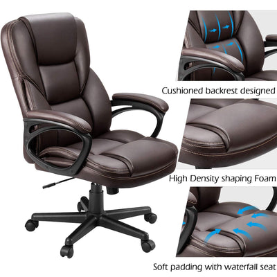 Office Executive Chair High Back Adjustable Managerial Home Desk Chair, Swivel Computer PU Leather Chair with Lumbar Support (Brown)