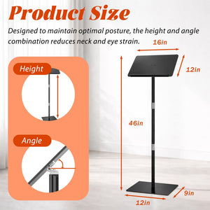 Podium Stand, Lecterns & Podiums, Acrylic Adjustable Angles with Metal Base, Podium for Church, Weddings, Classroom, Speech, 16