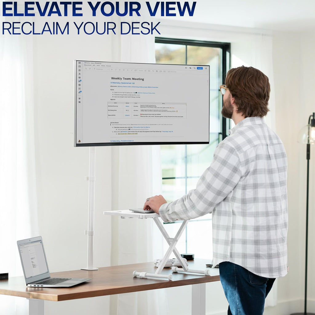 Extra Tall Single Monitor Desk Mount Stand with 39 inch Pole, Features Full Adjustability - Tilt and Articulation, Holds 13 to 32 inch Screens up to 10kg with VESA Mounting, White, STAND-V011W