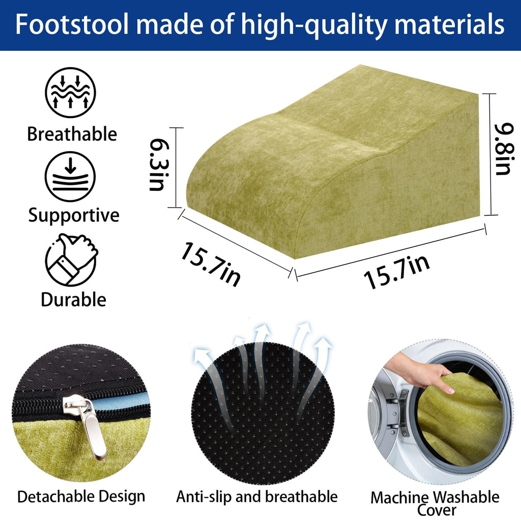 Foot Rest for Under Desk at Work, Ergonomic Under Desk Footrest with Washable Cover for Office, Home & Gaming Leg Elevation Pillow Fruit Green