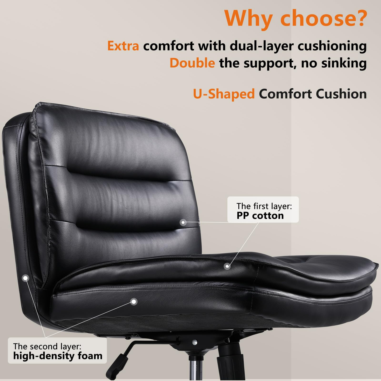 Criss Cross Chair with Wheels Armless Cross Legged Office Chair Wide Home Office Desk Chair Swivel Comfy Vanity Desk Chair Height Adjustable Mid Back Wide Seat Computer Task Chair