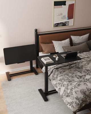 H7 PRO Mobile Standing Desk Adjustable Overbed Table Pneumatic with Wheels 90°Tiltable Portable Laptop Desk Rolling Computer Cart Foldable Bedside Table(31.5
