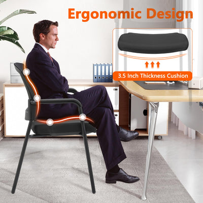Office Reception Guest Chair Mesh Back Stacking with Ergonomic Lumbar Support and Thickened Seat Cushion for Waiting Conference Room Black