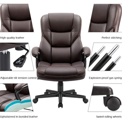Office Executive Chair High Back Adjustable Managerial Home Desk Chair, Swivel Computer PU Leather Chair with Lumbar Support (2, Brown)