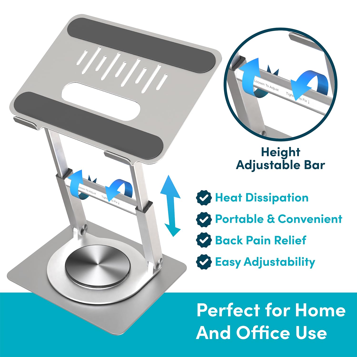 360 Rotating Ergonomic Laptop Stand for Desk, Laptop Riser with Swivel Base, Adjustable Computer Stand for 10-17" MacBook Pro & All Laptops- Portable Standing Desk Converter- Height 16"