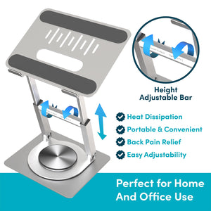 360 Rotating Ergonomic Laptop Stand for Desk, Laptop Riser with Swivel Base, Adjustable Computer Stand for 10-17