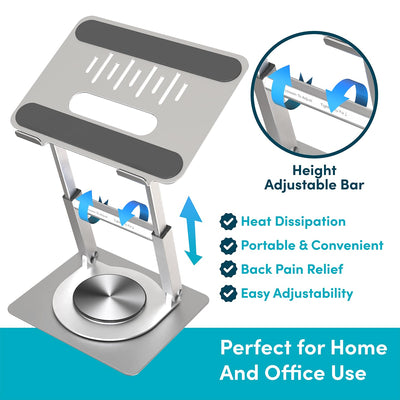 360 Rotating Ergonomic Laptop Stand for Desk, Laptop Riser with Swivel Base, Adjustable Computer Stand for 10-17