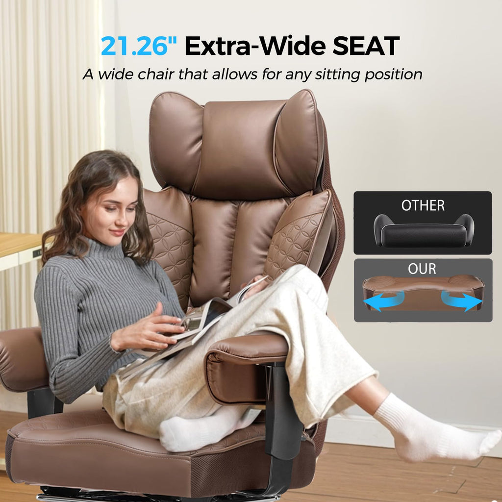 Big and Tall Office Chair Heavy Duty Wide Ergonomic Gaming Chair with Deluxe Embossing Designed Leather with Foot Rest,150°Reclining Adjustable Armrests Pocket Spring Back Support and Pillow