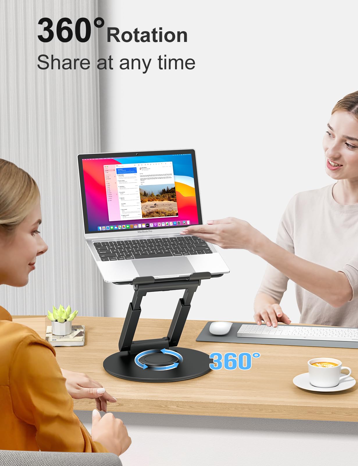 Laptop Stand for Desk with 360° Swivel Base, Sit to Stand, Height Adjustable, Portable Riser Holder for Good Posture, Compatible with MacBook Pro, All Laptops 10-17