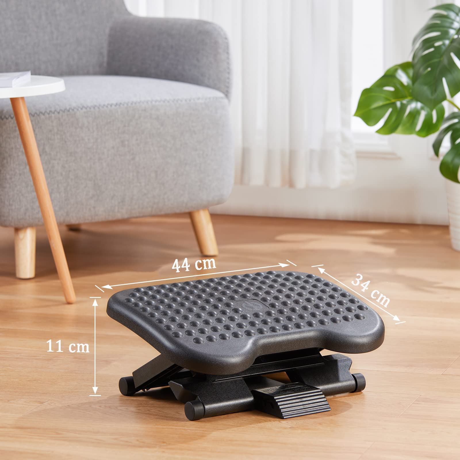 Adjustable Desk Footrest, Foot Rest for Under Desk at Work with Massage, Adjustable Foot Stool with 3 Height Position & 30 Degree Tilt Angle Adjustment for Home, Office