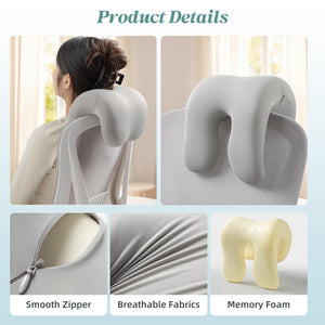 Office Chair Neck Pillow, Memory Foam Ergonomic Nap Pillow Office Chair Headrest Accessory, Neck Support Pillow Ideal for Office and Gaming, Gray