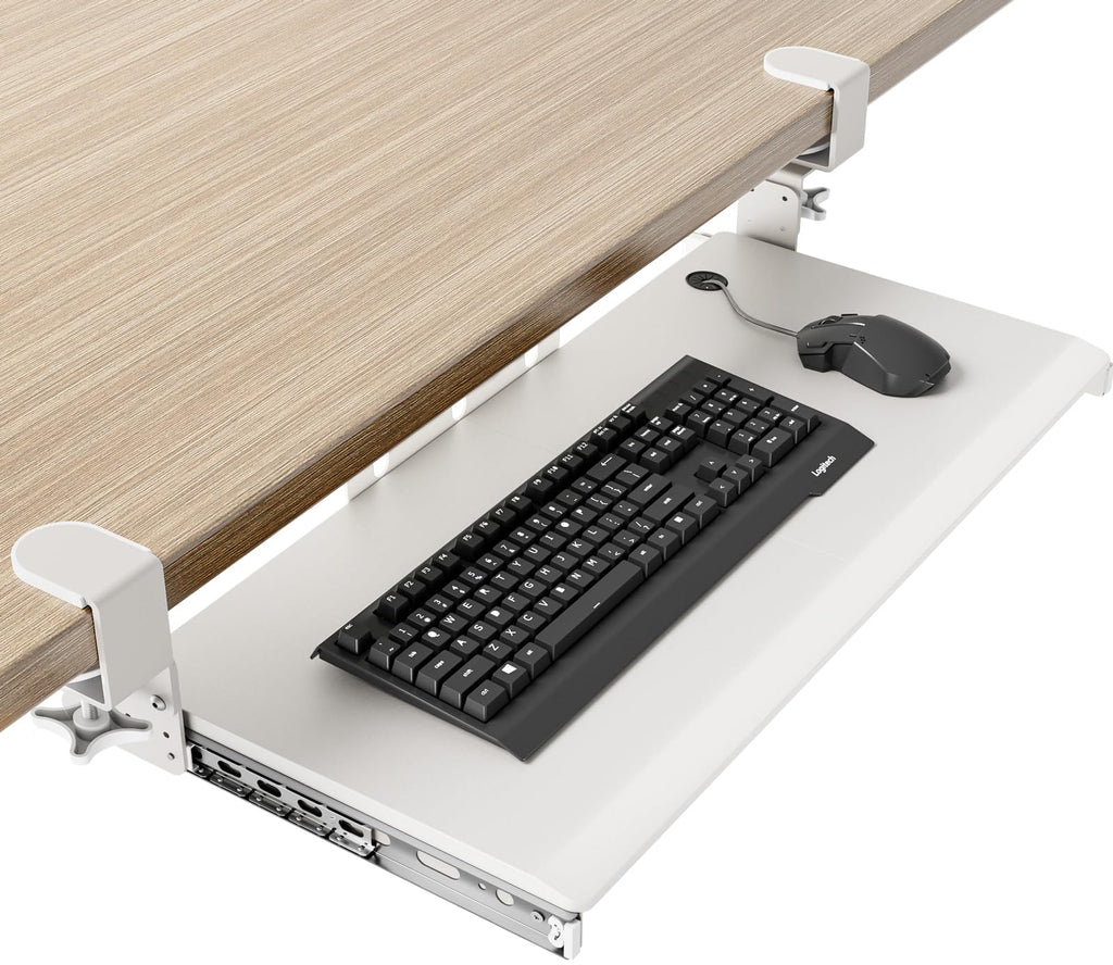 Keyboard Tray Under Desk Pull Out with Extra Sturdy C Clamp Mount System, 27.3 (32.5 inch Including Clamps) x 11 Inch Slide-Out
