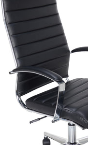 High-Back Swivel Office Chair with Lumbar Support, Ergonomic Ribbed Faux Leather, Adjustable Height, 45.25