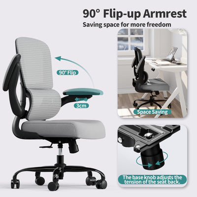 Office Chair - Ergonomic Desk Chair with Adjustable Lumbar Support, Mesh Computer Chair, Executive Chair for Home Office Comfortable Lumbar Support (Fog Gray)