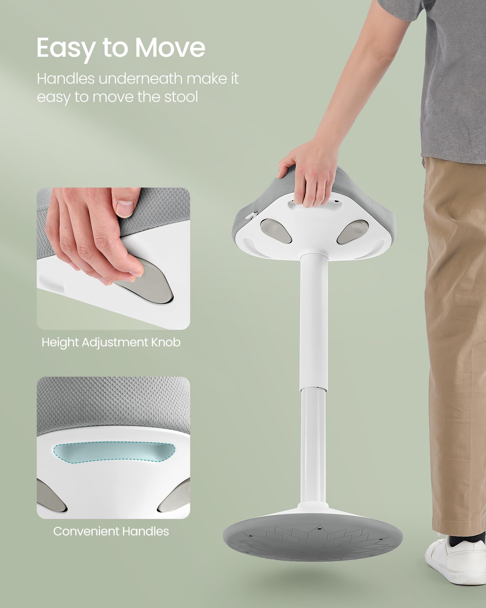 Ergonomic Wobble Stool, Height Adjustable Standing Desk Stool 23.3-33.1 Inches, Swivel Balance Chair with Non-Slip Base, Saddle Seat, for Active Sitting, Office, Home, Dove Gray UOSC008G01