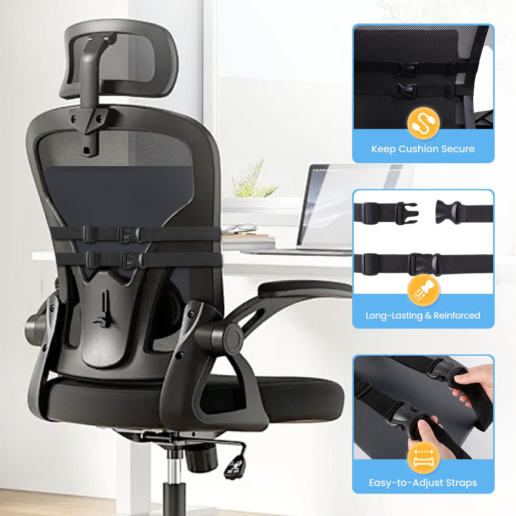 Lumbar Support Pillow for Office Chair, Car Seats and Home Desks, Ergonomic Back Support with Double Adjustable Straps, Machine Washable Cover, Gray