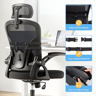 Lumbar Support Pillow for Office Chair, Car Seats and Home Desks, Ergonomic Back Support with Double Adjustable Straps, Machine Washable Cover, Gray