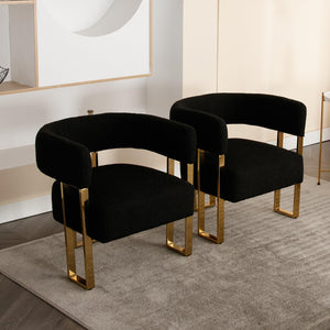 Modern Barrel Accent Chair, Boucle Fabric Living Room Chair with Gold Metal Legs, Comfy Upholstered Single Sofa Armchair Side Chair for Lounge/Bedroom/Reading, Black