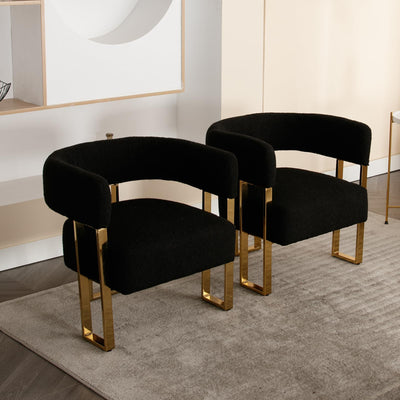 Modern Barrel Accent Chair, Boucle Fabric Living Room Chair with Gold Metal Legs, Comfy Upholstered Single Sofa Armchair Side Chair for Lounge/Bedroom/Reading, Black