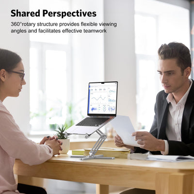 360° Rotating Laptop Stand Riser for Desk, Ergonomic Foldable Computer Stand Adjustable Height Angles for Collaborative Work, Easy Storage Fit Macbooks,All Laptops up to 16 inches, Silver