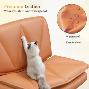 Criss Cross Chair with Wheels,Cross Legged Office Chair with 2 Layer Cushion,Comfy Wide Seat,Adjustable,Leather,Amless, for Home,Office,Bed Room Vanity,Orange