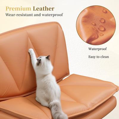 Criss Cross Chair with Wheels,Cross Legged Office Chair with 2 Layer Cushion,Comfy Wide Seat,Adjustable,Leather,Amless, for Home,Office,Bed Room Vanity,Orange