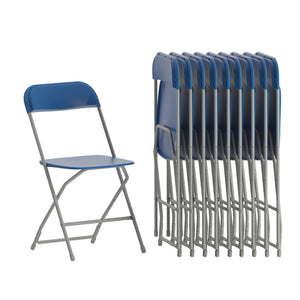 Set of 10, Blue Hercules Series Plastic Folding Chairs for Parties and Weddings, Stackable Commercial Event Seats,