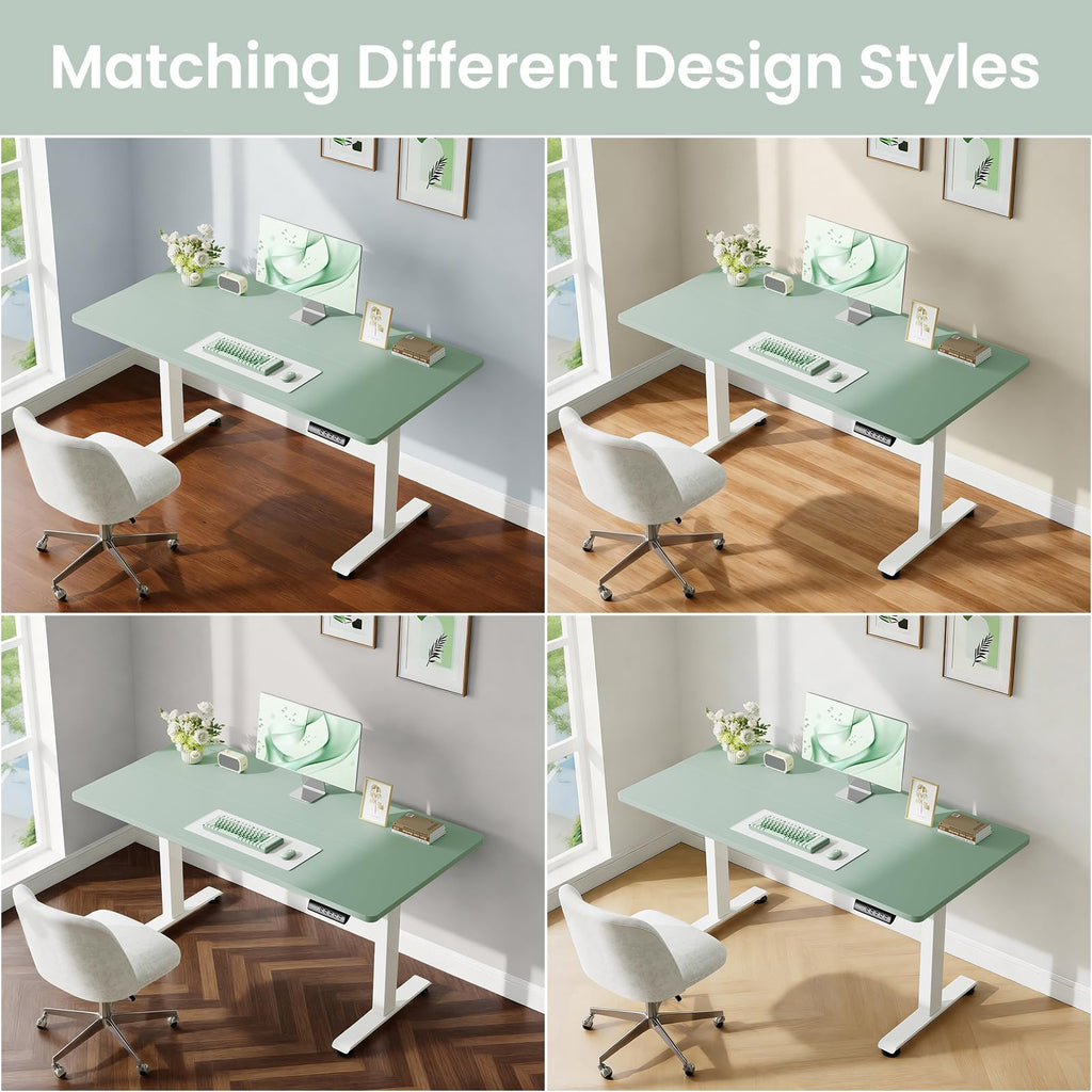 55 Inch Large Electric Standing Desk, 4 Memory Heights Adjustable,Sit to Stand Up, Work Home Office Computer Table for Study, Walking Pad, Writing, and Games, Wooden Desktop Desks, Green