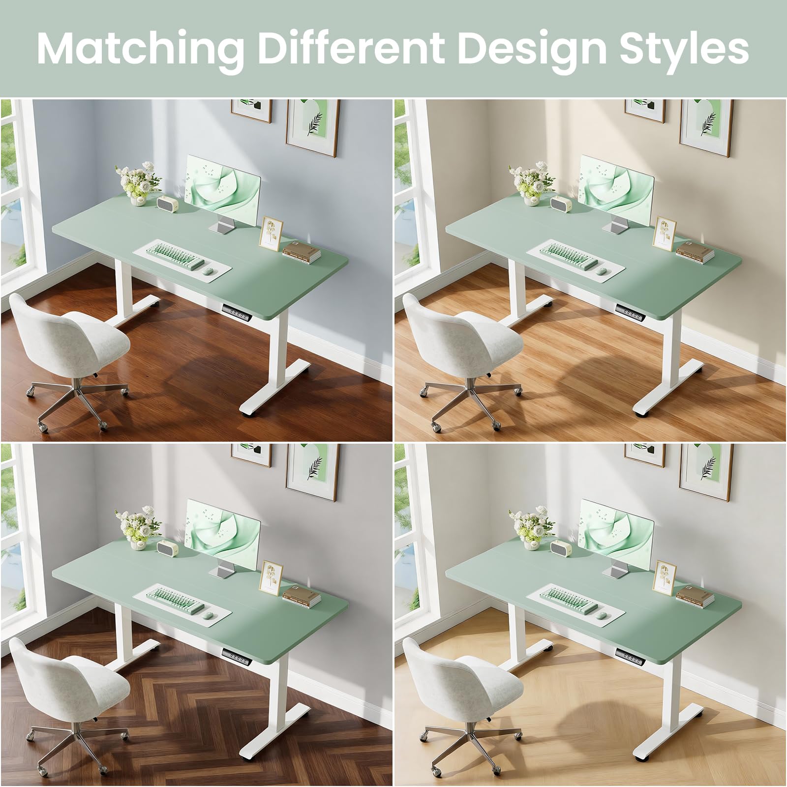 55 Inch Large Electric Standing Desk, 4 Memory Heights Adjustable,Sit to Stand Up, Work Home Office Computer Table for Study, Walking Pad, Writing, and Games, Wooden Desktop Desks, Green